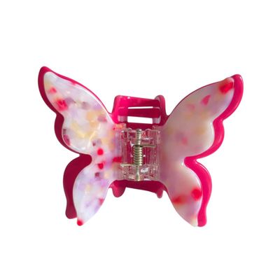 Double Layered Butterfly Hair Clips,Cellulose Acetate Hair Clips,Small Claw Clips for Girl,Hair Accessories,Fuchisa