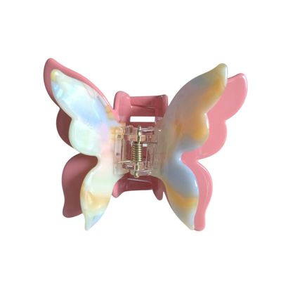Double Layered Butterfly Hair Clips,Cellulose Acetate Hair Clips,Small Claw Clips for Girl,Hair Accessories,Pink