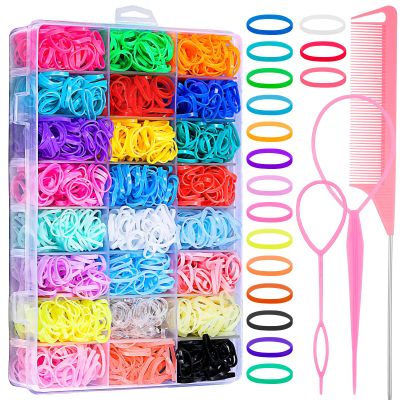 2000 Pcs Elastic Hair Rubber Bands for Girls, 24 Colors Small Girl Hair Ties Baby Hair Ties Elastic Rubber Bands with Hair Loop Styling Tool Hair Accessories for Toddler Baby Girl Hair
