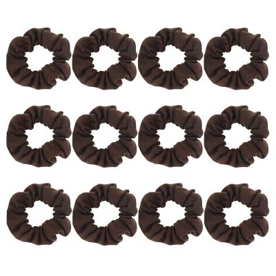 Cotton Hair Scrunchies Single Jersey Solid Color Ponytail Holders Elastic Hair Ties for Women Accessories (Coffee)