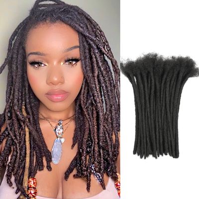 0.8cm Width 4Inch 100 Strands Dreadlock Extensions Real Human Hair 100% Handmade Permanent Loc Extensions Human Hair for Women/Men Can Be Curled and Bleached(width 0.8cm #1B color)