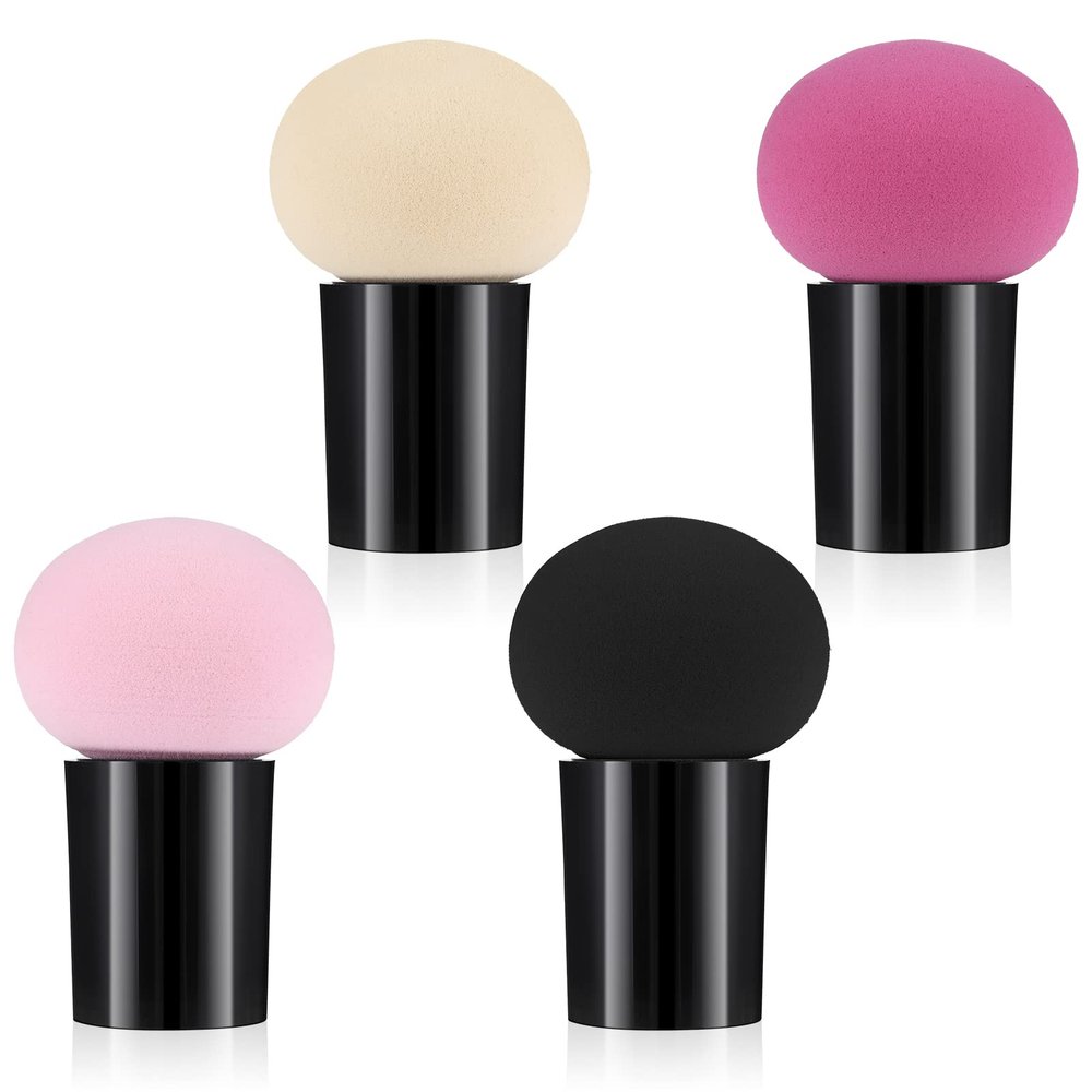 Sibba 4 PCS Makeup Eggs Sponge Cosmetic Blender Foundation Blending Make Up Concealer Applicator Cosmetic Face Eye Brush Set With Mini Handle Loose Powder Coverage Flat End Head Holder Kit