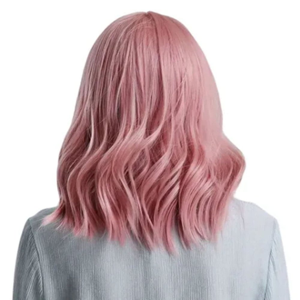 15in Pink Long Curly Wig with Bangs, High Temperature Synthetic Hair with Breathable Mesh, Universal Skin Friendly Wavy Wig for All Face Shapes, Stylish Wig for Daily Parties Cosplay