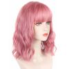 15in Pink Long Curly Wig with Bangs, High Temperature Synthetic Hair with Breathable Mesh, Universal Skin Friendly Wavy Wig for All Face Shapes, Stylish Wig for Daily Parties Cosplay view 3
