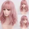 15in Pink Long Curly Wig with Bangs, High Temperature Synthetic Hair with Breathable Mesh, Universal Skin Friendly Wavy Wig for All Face Shapes, Stylish Wig for Daily Parties Cosplay view 4