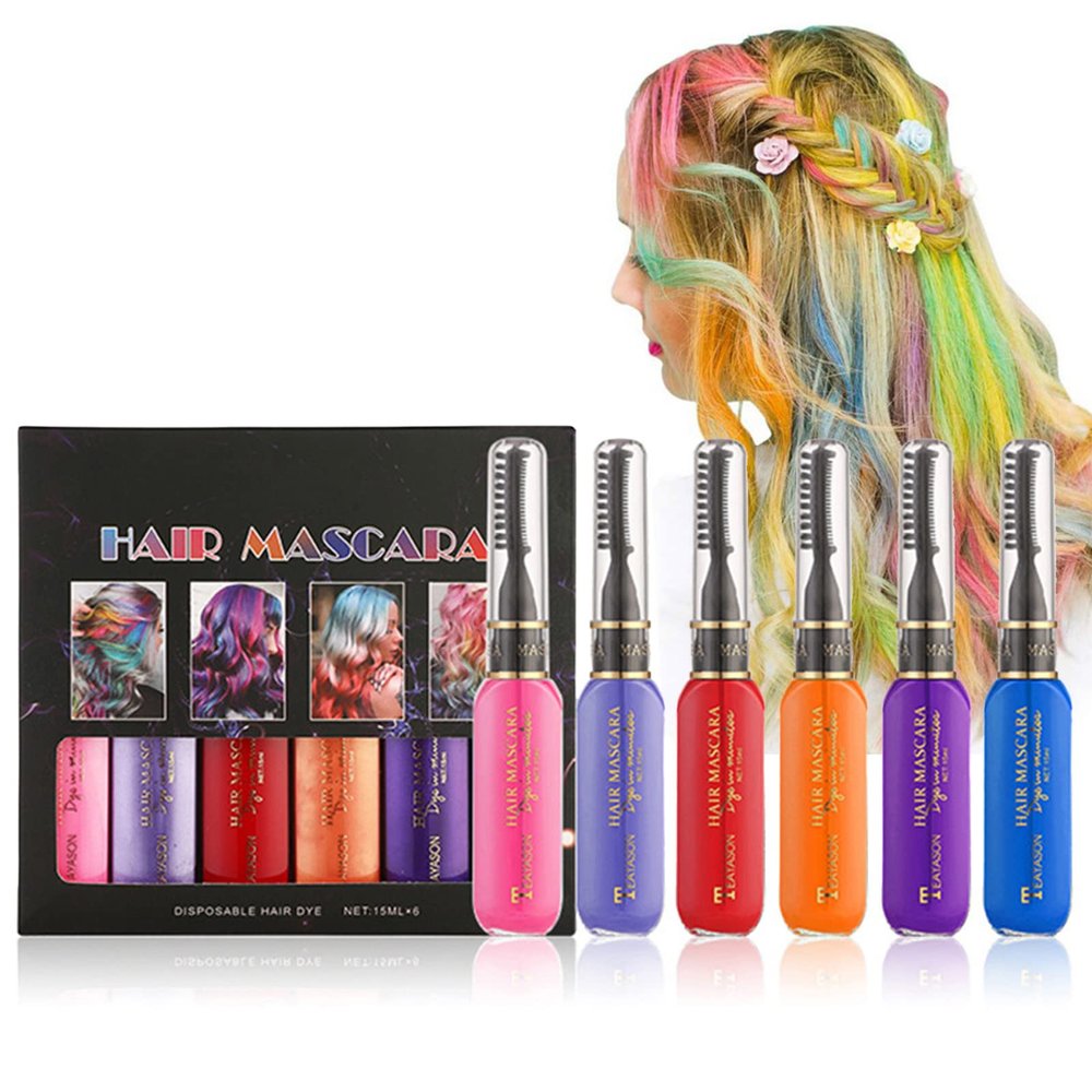 Joyeee Hair Makeup Gift Set - 6 Colors Washable Temporary Hair Chalk Mascara for Kids Ages 5-13 and Adults