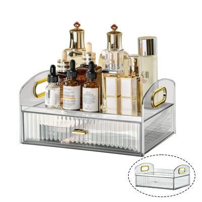 DASITON Vintage striped Makeup Brush holder Organizer,Acrylic Drawers Makeup Organizers,Spacious Cosmetic Display Case,Jewelry Storage,for Vanity,Bathroom,Desk Storage ContainerClear
