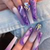 FRUJCDKI Luxurious Purple Long Press on Nails Gems Coffin Fake Nails with Designs Glossy False Nails for Women and Girls view 1