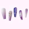 FRUJCDKI Luxurious Purple Long Press on Nails Gems Coffin Fake Nails with Designs Glossy False Nails for Women and Girls view 3
