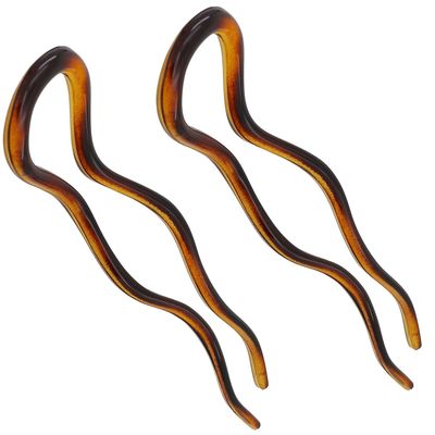 Camila Paris CP140 French Twist Stick Hair Fork, 2 Large Wavy U Shaped Hair Pin Clip for Spiral Updo and Bun, Tortoise Shell, Fashion Flexible Styling Hair Accessories for Women, Made in France
