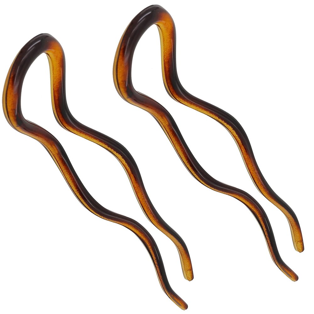 Camila Paris CP140 French Twist Stick Hair Fork, 2 Large Wavy U Shaped Hair Pin Clip for Spiral Updo and Bun, Tortoise Shell, Fashion Flexible Styling Hair Accessories for Women, Made in France