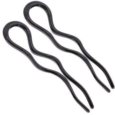 Camila Paris CP3285-2 French Twist Stick Hair Fork, 2 Large 5 Inch Wavy U Shaped Hair Pin Clip for Spiral Updo and Bun, Black, Fashion Flexible Styling Hair Accessories for Women, Made in France