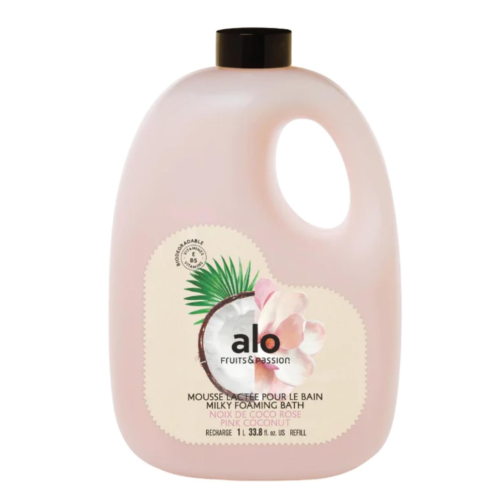ALO Fruits & Passion Pink Coconut Milky Foaming Bath Refill, 33.8 fl oz, Made in Canada