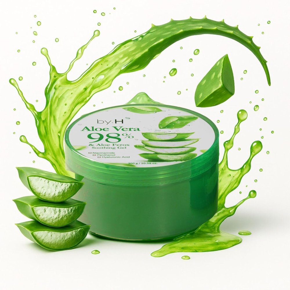 by.H Organic AloeVera Gel for Skin & Body - Large Jar Home Natural Moisturizer for Skin and Sunburn, Effective After Sun, Non-Greasy Formula [Made in Korea] (Jar, 1 Count)