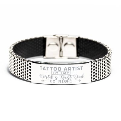 Fathers Day New Tattoo Artist Dad Engraved Bracelet, Tattoo Artist By Day, World's Best Dad By Night Stainless Steel Bracelet Gifts, New Tattoo Artist Dad Gifts For Him,Tattoo Artist Dad Birthday