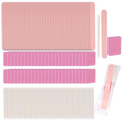 Disposable Manicure Kit - 50pc Set, Includes Mini Nail Buffer, Nail File, Wood Stick, OPP Bag, Press On Nail Tool Kit for Salon & Home (Pink)