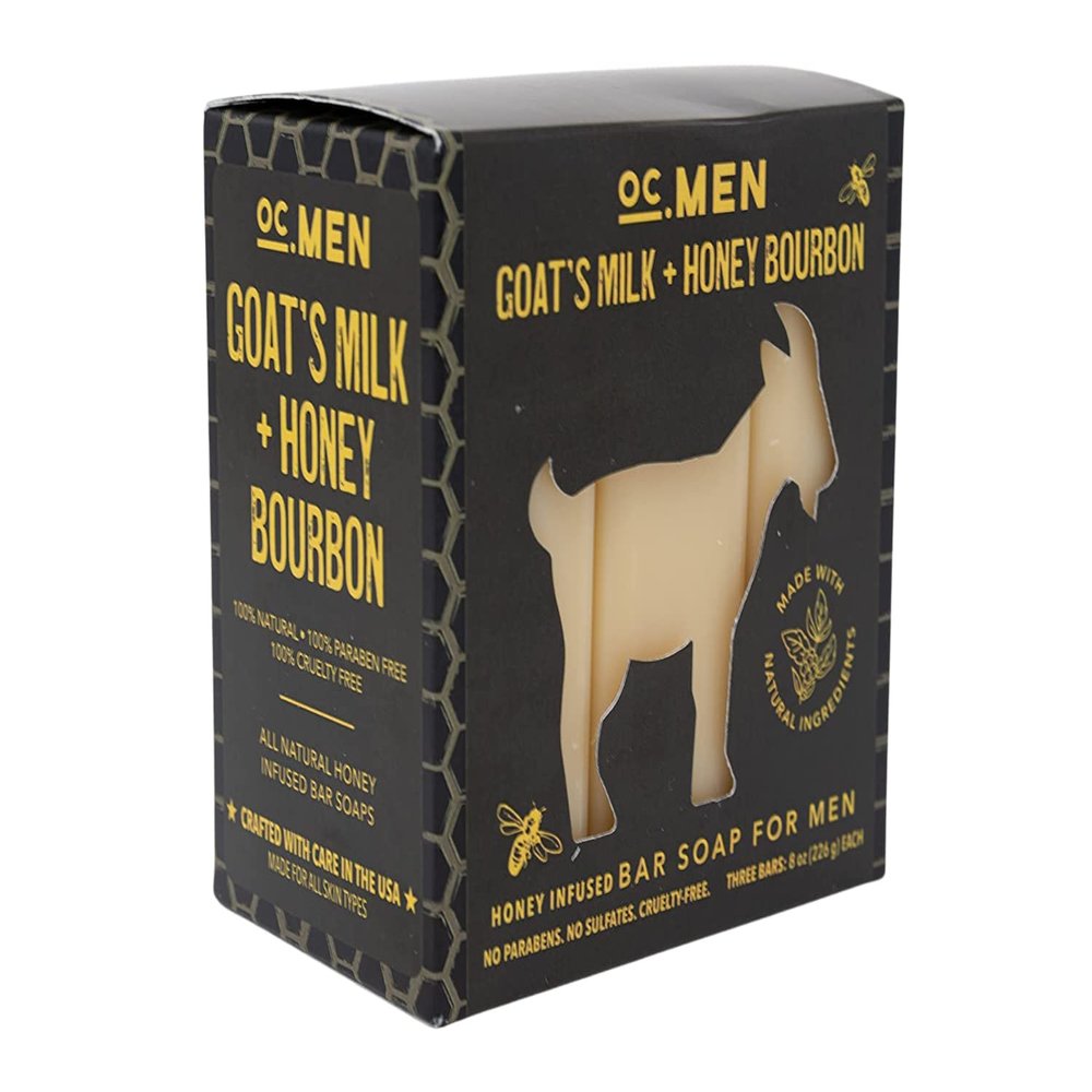 Olivia Care Men Goat's Milk + Honey Bourbon, Honey Infused Bar Soap For Men All Natural Made in the USA