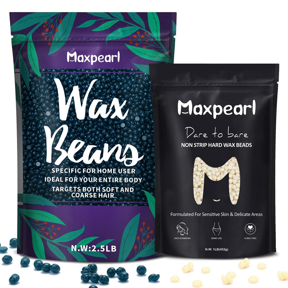 Maxpearl Hard Wax Beads Pack - 2.5LB Coarse Body Wax Beads + 1LB Fine Facial Wax Beads