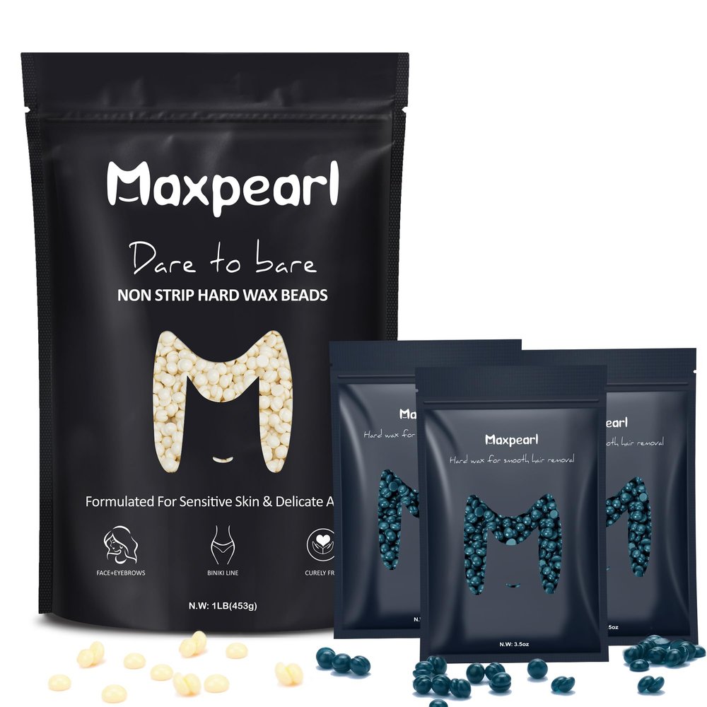 Maxpearl Hard Wax Beads 1LB + 10.5OZ - Brazilian, Bikini Waxing, Face, Eyebrows, Underarms, Arms, Chest, Back, Legs, Jasmine & Coconut Formula