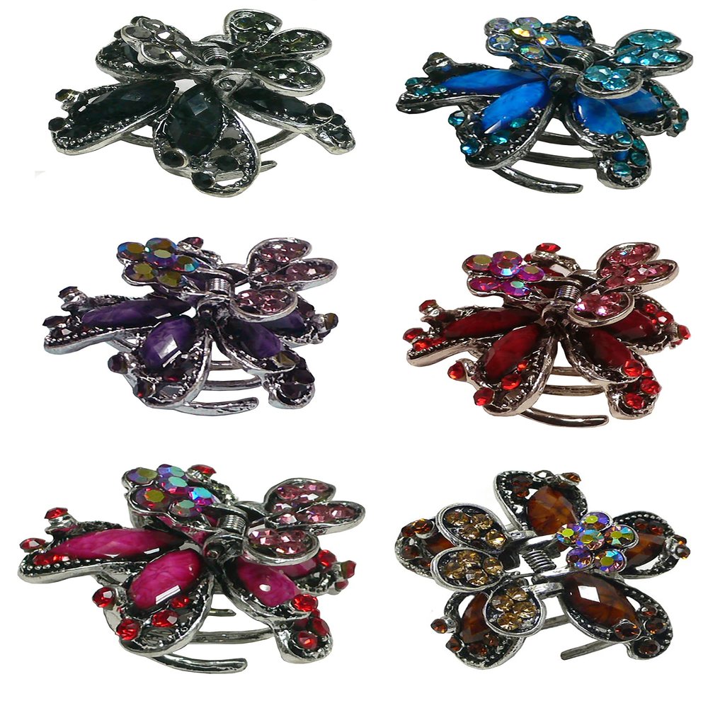 set of 6 JCGY Round Hair Claws Sparkly Crystals Colorful Beads 1 ea 6 Colors 0185-6