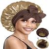 BONNET QUEEN Silk Bonnet for Sleeping Satin Bonnet with Tie Hair Wrap Double Layer Sleep Cap for Women Curly Hair, Brown Yellow view 1