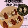 NAILMEOW Salon Quality Handmade press on nails Medium Length- Red Leo Coffin Shape Luxury Reusable Seven Layers Gel UV Finish Fake Nail Tips view 2