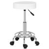 HEPMIMZHU Round Rolling Bar Stool PU Leather with Wheels and Foot Rest, Height Adjustable Task Work Drafting Chair with Back for Salon Spa Tattoo Facial Medical Office Chairs (White1) view 1