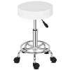 HEPMIMZHU Round Rolling Bar Stool PU Leather with Wheels and Foot Rest, Height Adjustable Task Work Drafting Chair with Back for Salon Spa Tattoo Facial Medical Office Chairs (White1) view 2