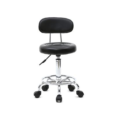 HEPMIMZHU Round Rolling Bar Stool PU Leather with Wheels and Foot Rest, Height Adjustable Task Work Drafting Chair with Back for Salon Spa Tattoo Facial Medical Office Chairs (Black-with Back)