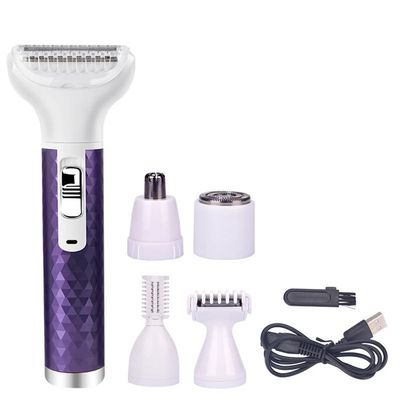 Electric Shaver for Women, Rechargeable Hair Removal Electric Razor USB Charging 5 in 1 Painless Shaver for Bikini Women Area/Nose/Armpit/Arm/Leg Hair Trimmer (Purple)