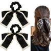 2 Pcs Black White Hair Accessories: Chiffon Ribbon Bow Scrunchies, Short Hair Ties with Bow for Women and Girls (Black) view 1