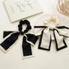 2 Pcs Black White Hair Accessories: Chiffon Ribbon Bow Scrunchies, Short Hair Ties with Bow for Women and Girls (Black) view 4
