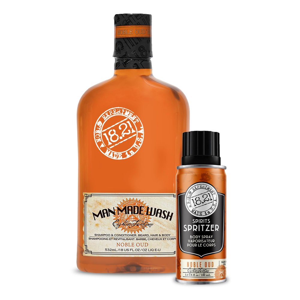 18.21 Man Made Original 3-in-1 Body Wash and Spirit Spritzer 2-Set Bundle, All Hair & Skin Types for Men, Strengthens and Moisturizes in a Manly Aroma