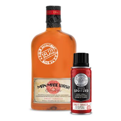 18.21 Man Made Original Sweet Tobacco Scent 3-in-1 Body Wash and Spirit Spritzer 2-Pack Bundle, All Hair & Skin Types for Men, Strengthens and Moisturizes in a Manly Aroma