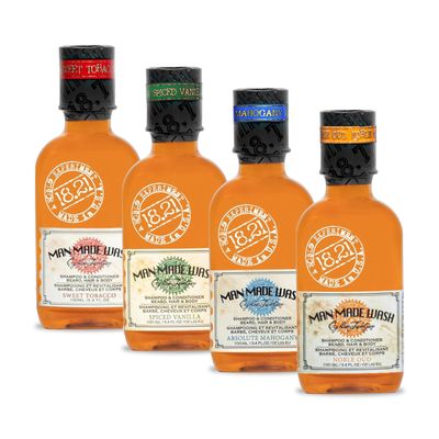 18.21 Man Made Original Four-Scent Variety-Pack 3-in-1 Body Wash, Shampoo, & Conditioner for Men, All Hair & Skin Types, Strengthens and Moisturizes in a Manly Aroma