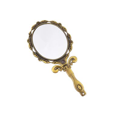 FRCOLOR Vintage Folding Pocket Mirror Small Handle Oval Style Travel Cosmetic Mirror for Women and Girls Bronze Color for Makeup Go