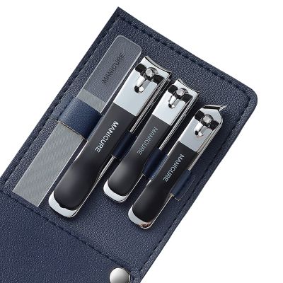 Manicure Set, Nail Clipper Kit-4 Pieces Nail Care Tools with Portable Leather Case, Nail Set Include Nanometer Nail File (Black)