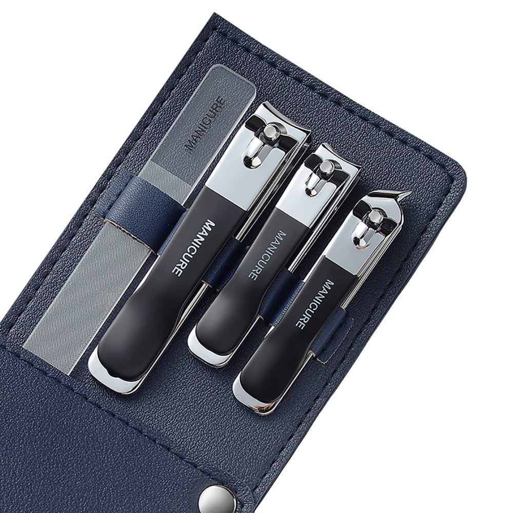 Manicure Set, Nail Clipper Kit-4 Pieces Nail Care Tools with Portable Leather Case, Nail Set Include Nanometer Nail File (Black)