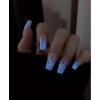 Magrace Press on Nails Long Fake Nails with Design Handmade Blue Coffin Stick on Nails for Womrn Gel UV Finish Handmade Nail Art with Design 10 pcs view 1
