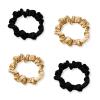 Skinny Satin Scrunchies Set, 4Pcs Comfortable Elastics Silk Hair Ties, Ponytail Holder for Women Girls Hair Accessories (Black + Gold) view 1