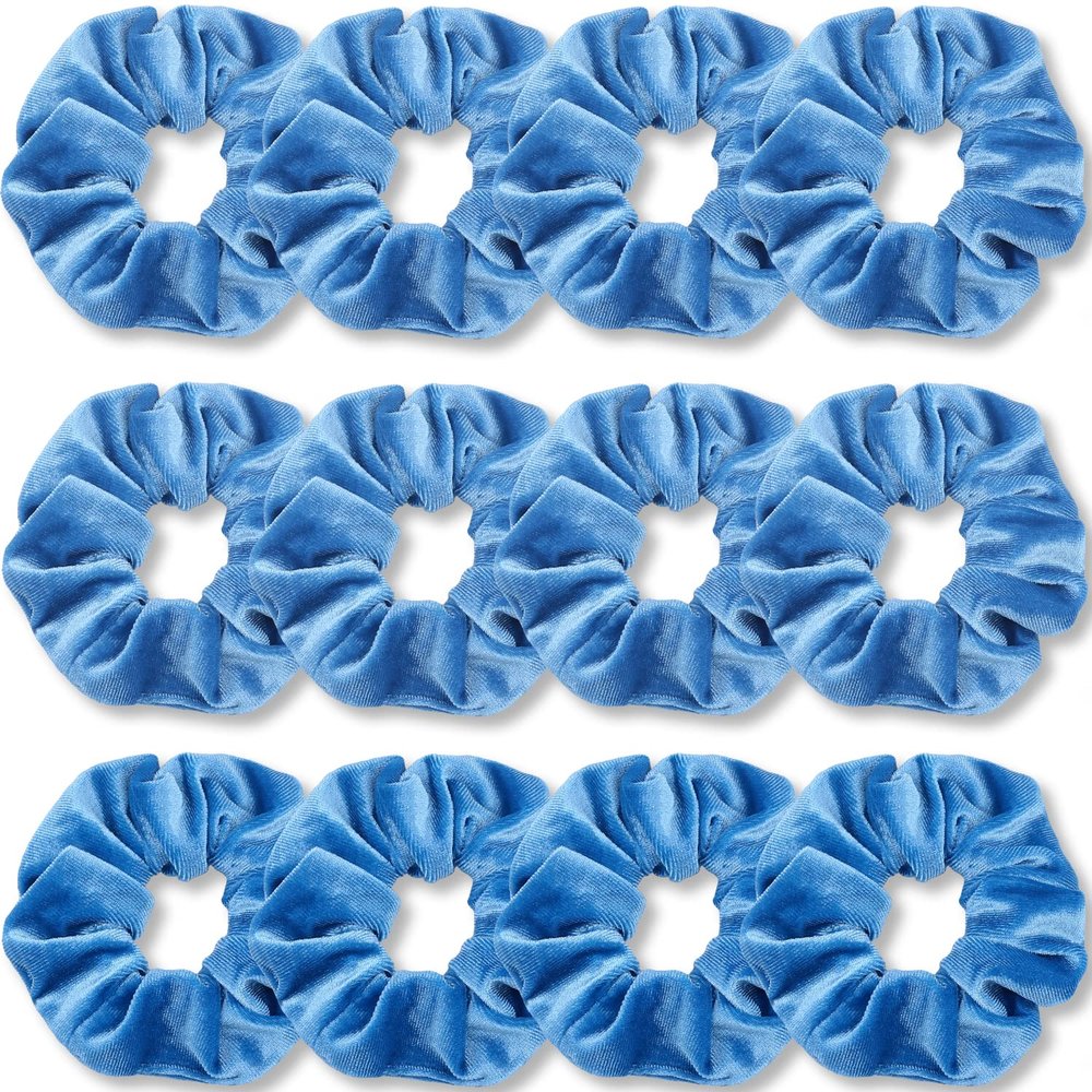 IVARYSS Azure Blue Scrunchies Bulk, Premium Velvet Soft Hair Scrunchy, Solid Colors Thick Elastic Bands, Hair Accessories for Women and Girls, 12 Pack