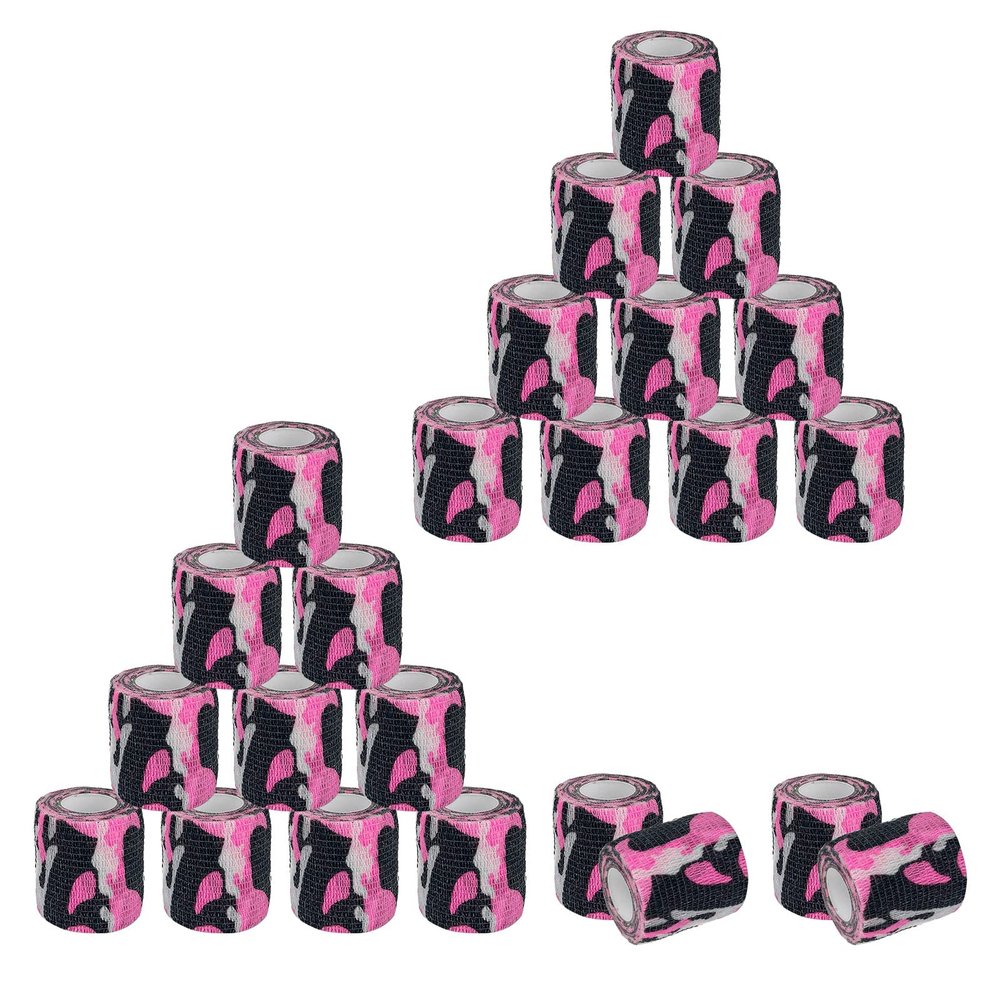 VideoPUP 24pcs Tattoo Grip Tape,Disposable Cohesive Tattoo Grip Cover Elastic Bandage Handle Grip Tube for Tattoo Machine Tattoo Grip Accessories,Pink Camouflage
