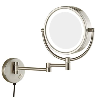 YSUEFIJO Wall Mounted Makeup Mirror, Vanity Mirror with Lights, Double Sided Magnification Cosmetic Mirror, Extension Foldable Arm, 360 Swivel, for Makeup Application, Tweezing