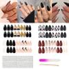 4 Packs (96 Pcs) Press on Nails Medium Gold & Black Almond Design, MMonesu Matte Fake Nails Glue on Nails Set with Adhesive Tabs Nail File for Women view 1