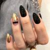 4 Packs (96 Pcs) Press on Nails Medium Gold & Black Almond Design, MMonesu Matte Fake Nails Glue on Nails Set with Adhesive Tabs Nail File for Women view 3