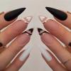 4 Packs (96 Pcs) Press on Nails Medium Gold & Black Almond Design, MMonesu Matte Fake Nails Glue on Nails Set with Adhesive Tabs Nail File for Women view 4