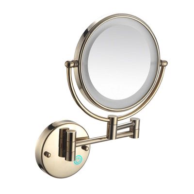 YSUEFIJO Wall Mounted Makeup Mirror with Lights, Double Sided Magnifying Cosmetic Mirror, Portable Trifold Shaving Barber Mirror, Extended Arm 360 Rotation, Gift for Women