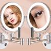 YSUEFIJO Wall Mounted Makeup Mirror with Lights, Double Sided Magnifying Cosmetic Mirror, Portable Trifold Shaving Barber Mirror, Extended Arm 360 Rotation, Gift for Women view 3