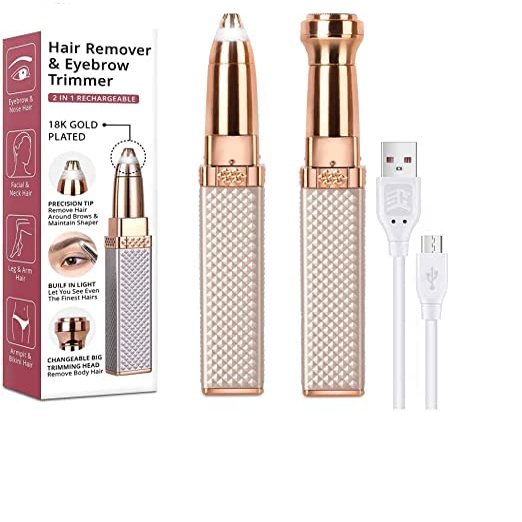 Eyebrow Trimmer for Women, 2 in 1 Rechargeable Facial Hair Remover with Replaceable Heads, Professional Painless Personal Hair Removal Eyebrow Razor with Indicator Lights, Multi Color.