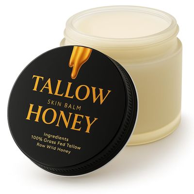 Tallow Honey Moisturizer | Only 2 Ingredients: 100% Grass-Fed Tallow + Raw Wild Honey | Handmade in USA | Unscented Face & Body Balm  2 oz